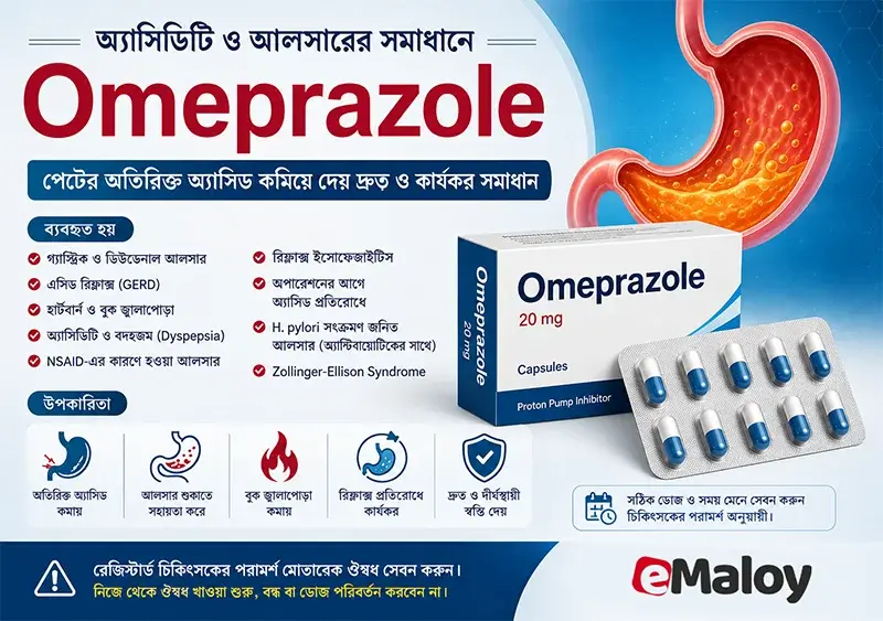 Omeprazole কী? ব্যবহার, ডোজ, পার্শ্বপ্রতিক্রিয়া, সতর্কতা ও গুরুত্বপূর্ণ তথ্য
