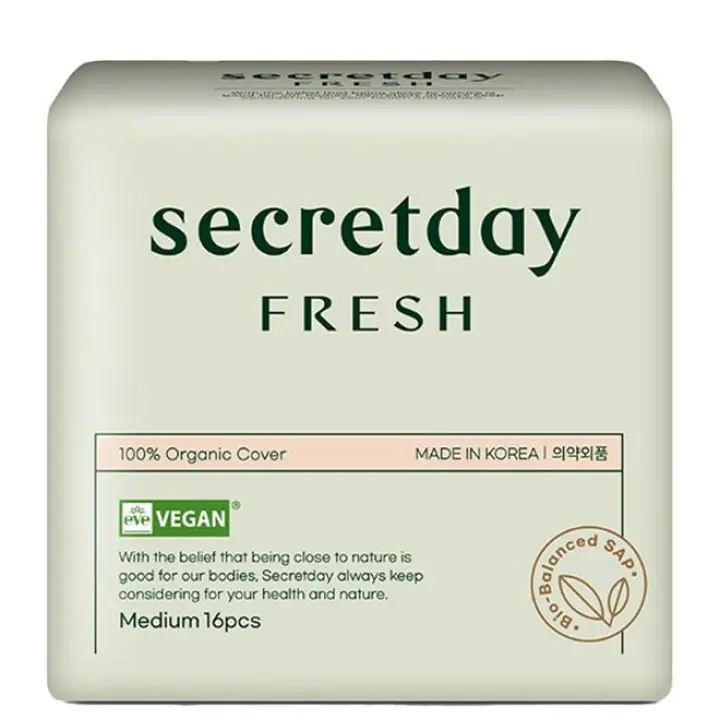 Secretday Vegan Certified Organic Fresh Sanitary Pads Medium 16P